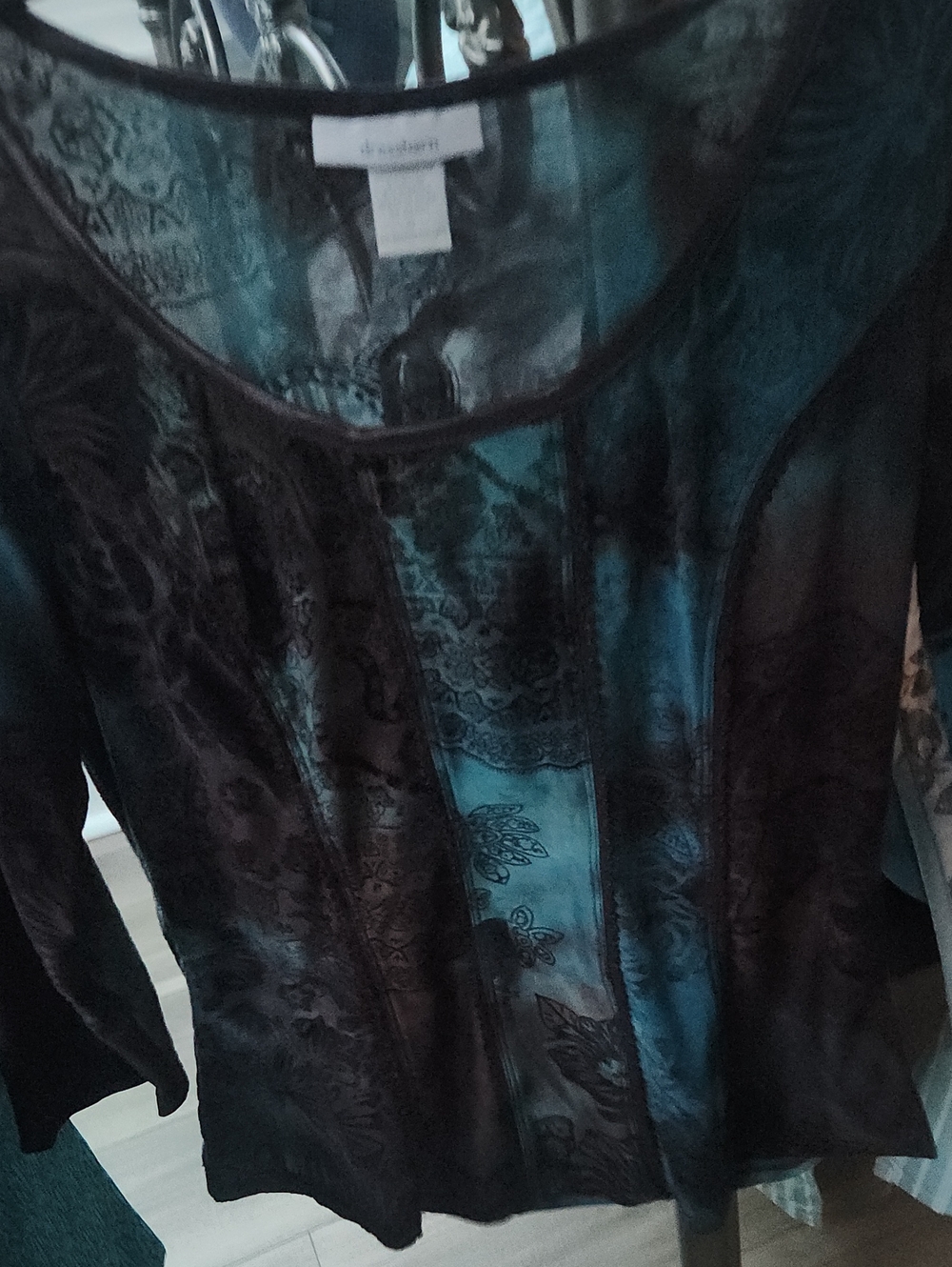 dressbarn Teal and Black Sheer Overlay Top